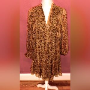 Womens French Connection dress size Sm gold like color and brown snake pattern